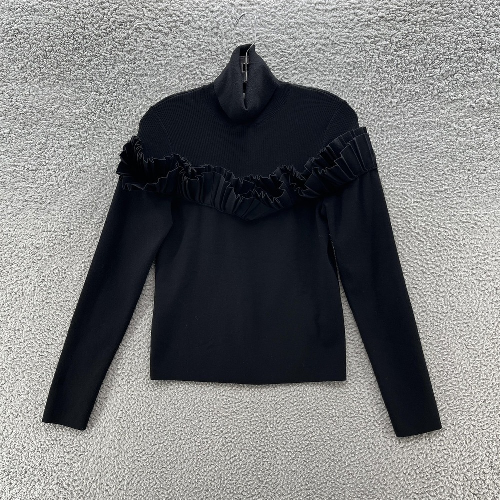 Miss Sixty Sweater Womens Small Black Slim Turtleneck Pleated Ruffle Avant Garde